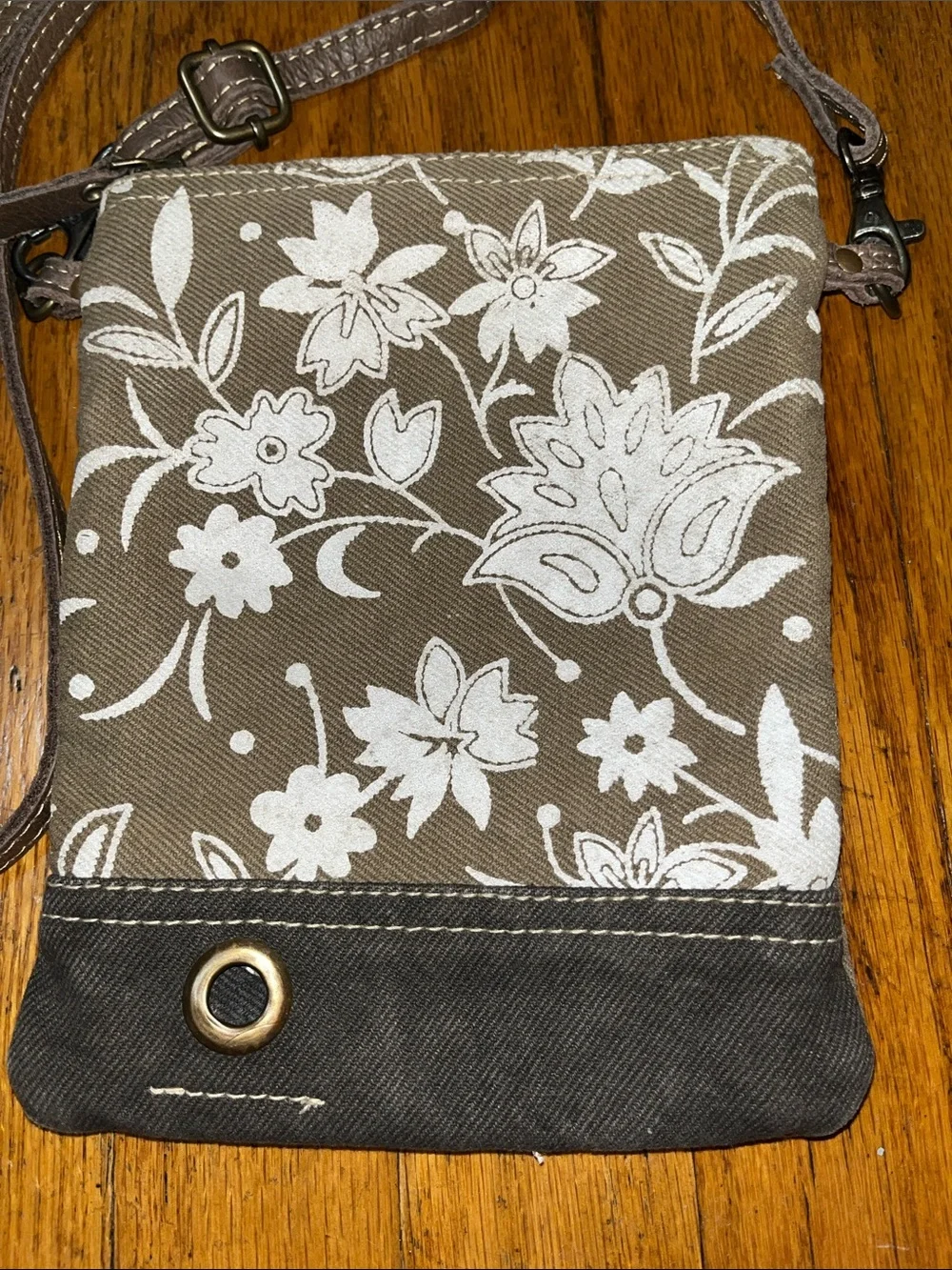 Myra Bag Brown Floral Leather and Canvas Crossbody Bag